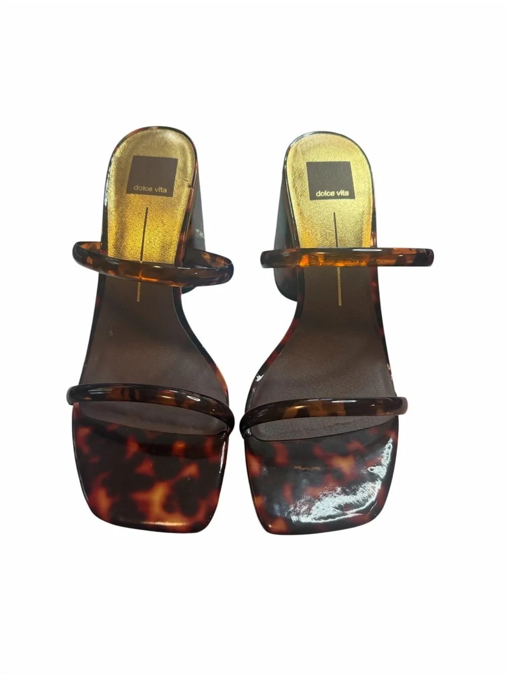 Dolce‎ Vita Tortoise Shell Resin Block Heel Slide Sandals Women’s Size 10